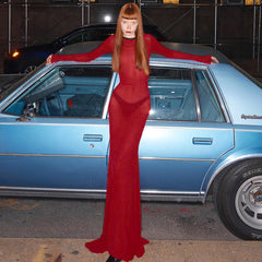 Fashion New Women's Sexy Mesh Backless Strappy Long Sleeve Extra Long Dresses