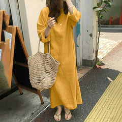 Slouchy loose casual cotton linen mesh colorful hot models dresses