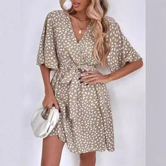 2025 New Explosion V-Neck Short Sleeve Waisted Peplum Dresses