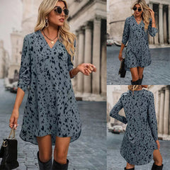 2025 New Slim Leopard Fashion Standing Collar Long Sleeve Dress Women