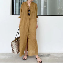 Spring and summer new solid color linen loose thin section dress