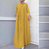 Loose Temperament Commuter Home Cardigan Long Solid Color Cotton Linen Dress