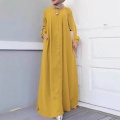 Loose Temperament Commuter Home Cardigan Long Solid Color Cotton Linen Dress