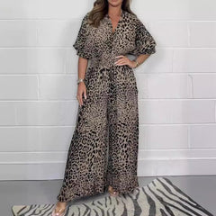 Fashion Leopard Print Casual Wide Leg Jumpsuit