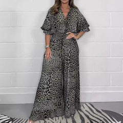 Fashion Leopard Print Casual Wide Leg Jumpsuit
