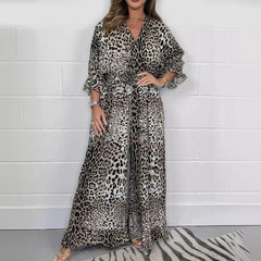 Fashion Leopard Print Casual Wide Leg Jumpsuit