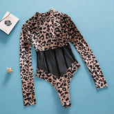 Wild Leopard Sexy Patchwork Sheer Mesh Bodycon Long Sleeve Leopard Printed
