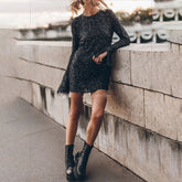 Personalized Street Casual Color Sequins Long Sleeve Wrap Dresses