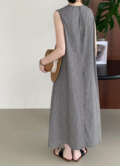 Casual Cotton Linen Vintage Plaid Back Button Sleeveless Vest Dress
