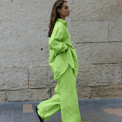 Cotton and linen long-sleeved trousers loose casual Amazon pop-up French suit women's homewear warmth