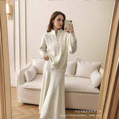 Hot sale loose knit suit women 2024 autumn and winter new zip cardigan jumper + fishtail skirt