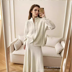 Hot sale loose knit suit women 2024 autumn and winter new zip cardigan jumper + fishtail skirt