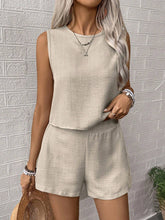 Solid color imitation cotton linen sleeveless undershirt shorts two-piece suit women