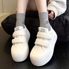 Ugly cute big head shoes velcro thick bottom small white shoes women