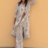 Printed long-sleeved shirt wide-legged trousers lazy style fashion suit homewear