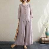 Summer fashion big size shirt wide leg trousers linen two-piece summer