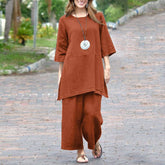 Solid Color Vintage Pants Set Cotton Linen Loose Cotton Set