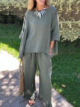 Cotton linen suit women's fashion solid colour loose casual trousers two-piece
