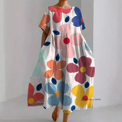 Summer New Loose Round Neck Fashion Premium Short Sleeve Printed Dresses