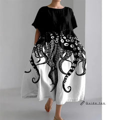 Summer New Loose Round Neck Fashion Premium Short Sleeve Printed Dresses