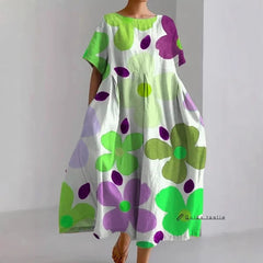 Summer New Loose Round Neck Fashion Premium Short Sleeve Printed Dresses