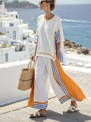 New Women's Suit Stripe Colour Block Patchwork Trousers