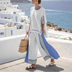 New Women's Suit Stripe Colour Block Patchwork Trousers