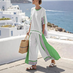 New Women's Suit Stripe Colour Block Patchwork Trousers