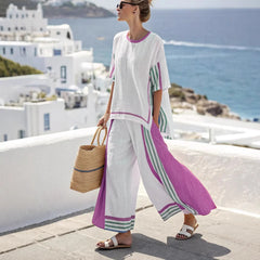 New Women's Suit Stripe Colour Block Patchwork Trousers