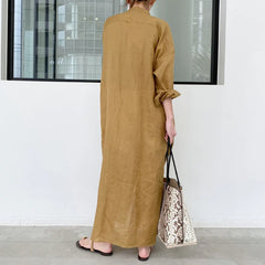 Spring and summer new solid color linen loose thin section dress