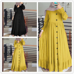 (25% off any 2 items)New cotton linen literary retro leisure loose large size round neck frill dress