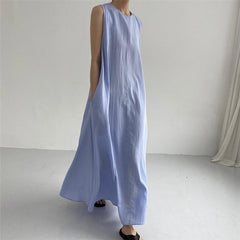 (25% Off Any Two Items)Versatile Round Neck Loose Double Pockets Casual Knee Swing Vest Dresses