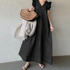 (25% Off Any Two Items) Cowboy net color temperament V-neck bohemian loose plus size long dresses