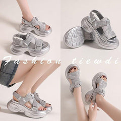 (25% off any 2 pieces)2024 Summer New Arrival Rhinestone Torre Sports Sandals Women's Velcro Platform Height Increasing Casual Shoes