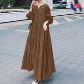 (25% Off Any Two Items) Swing Sleeve V-Neck Ruffle Loose Long Dresses