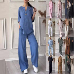 (25% Off Any Two Items)New women's fashion solid color cotton leisure suit