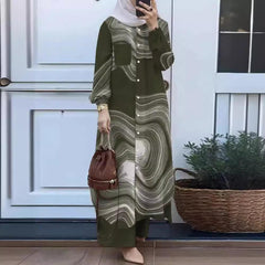 (25% Off Any Two Items)Temperament Collage Cardigan Long Sleeve Lapel Women's Shirt Long Pants Set