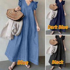 (25% Off Any Two Items) Cowboy net color temperament V-neck bohemian loose plus size long dresses