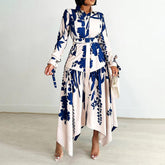 ๏ผ 25% off any two items ๏ผNew fashionable lapel long sleeve loose printed shirt dress plus size dress