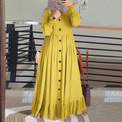 (25% off any 2 items)New cotton linen literary retro leisure loose large size round neck frill dress