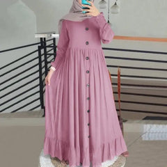 (25% off any 2 items)New cotton linen literary retro leisure loose large size round neck frill dress