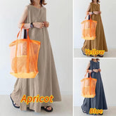 (25% Off Any Two Items)New cotton linen solid color casual simple loose sleeveless long plus size dresses