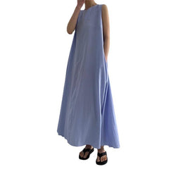 (25% Off Any Two Items)Versatile Round Neck Loose Double Pockets Casual Knee Swing Vest Dresses