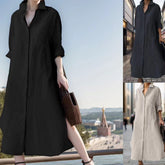 (25% Off Any Two Items)New Solid Color Long Sleeve Cardigan Casual Loose Irregular Split Cotton Linen Long Dresses