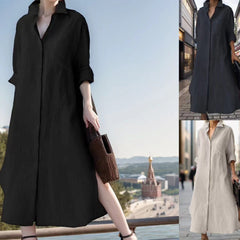 (25% Off Any Two Items)New Solid Color Long Sleeve Cardigan Casual Loose Irregular Split Cotton Linen Long Dresses