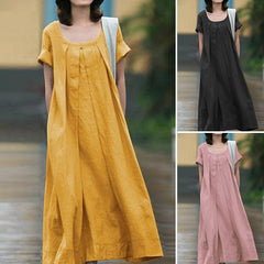 (25% Off Any Two Items)Casual temperament collage cotton linen halter type swing dress
