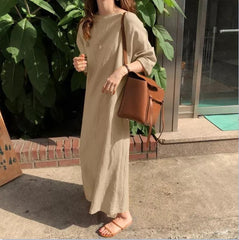 (25% Off Any Two Items)Literary Casual Vintage Long Sleeve Round Neck Loose Large Size Long Dresses