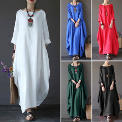 【25% Off Any 2 Pieces】 Loose large size cotton and linen long skirt dress