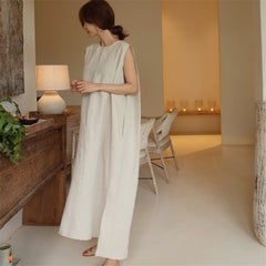 (25% off any two pieces) 2024 Summer Sleeveless Cotton Linen Linen Loose Vest Long Split Dresses