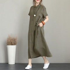 Cotton Linen Short Sleeve Loose Pocket Style Casual Dresses(25% off any 2 items)